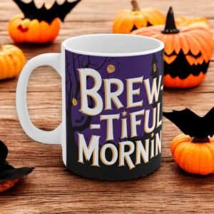 Halloween Decor Mug - Spooky Ghost & Ghouls Design - Fall Coffee Cup for Halloween Party - Brew-tiful Morning mug